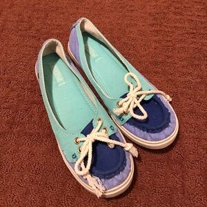 Blue teal canvas boat shoes